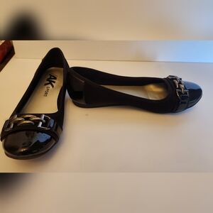 Anne Klein Black Patent Cap-Toe Chain Ballet Flats